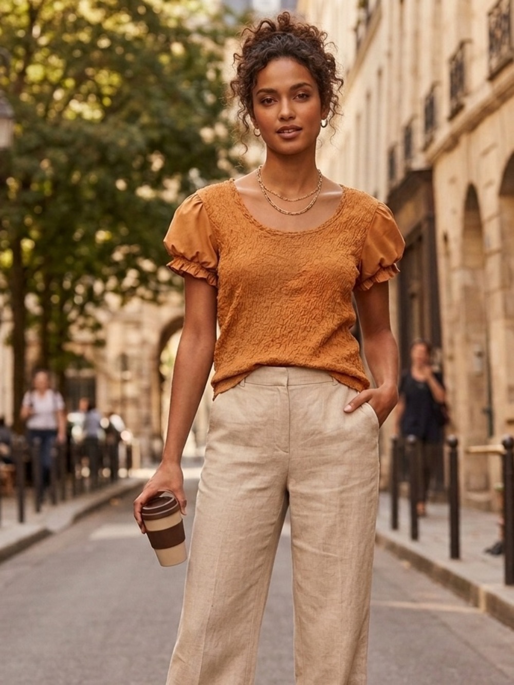 DKNY M Copper-Tone Textured Flutter Sleeve Top